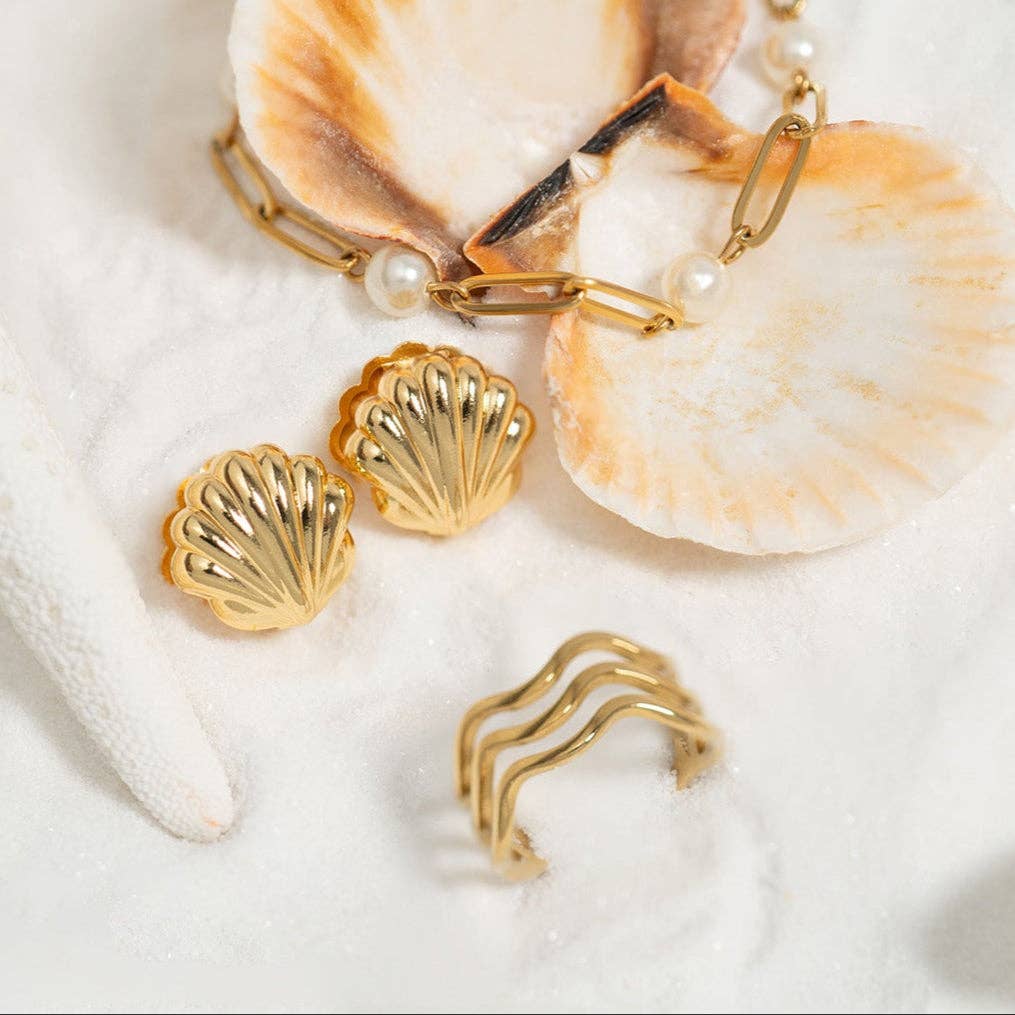 WJW - Vendita all'ingrosso Bracciali a catena e a maglie - Bracciale a catena Paperclip con perle stazione in acciaio con PVD in oro 18K6