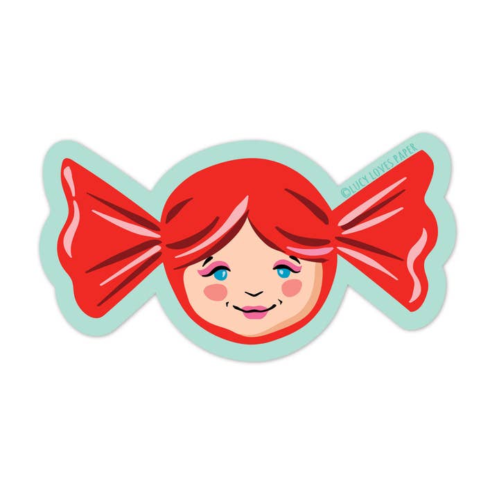 Red Candy Girl geïllustreerde vinylsticker voor wholesale door Lucy Loves Paper