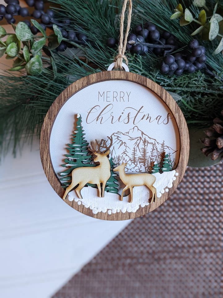 MERRY CHRISTMAS DEER ORNAMENT for wholesale by Richer Design Co.