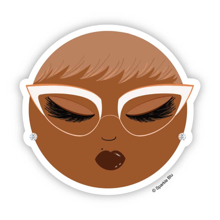 Stephanie with Glasses, Vinyl Sticker for wholesale by Sparkle Blu