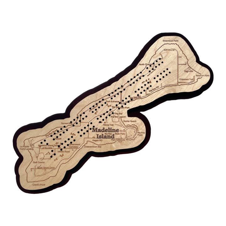 Madeline Island, WI 2 Track Cribbage Board for wholesale by D&D Custom Laser Designs