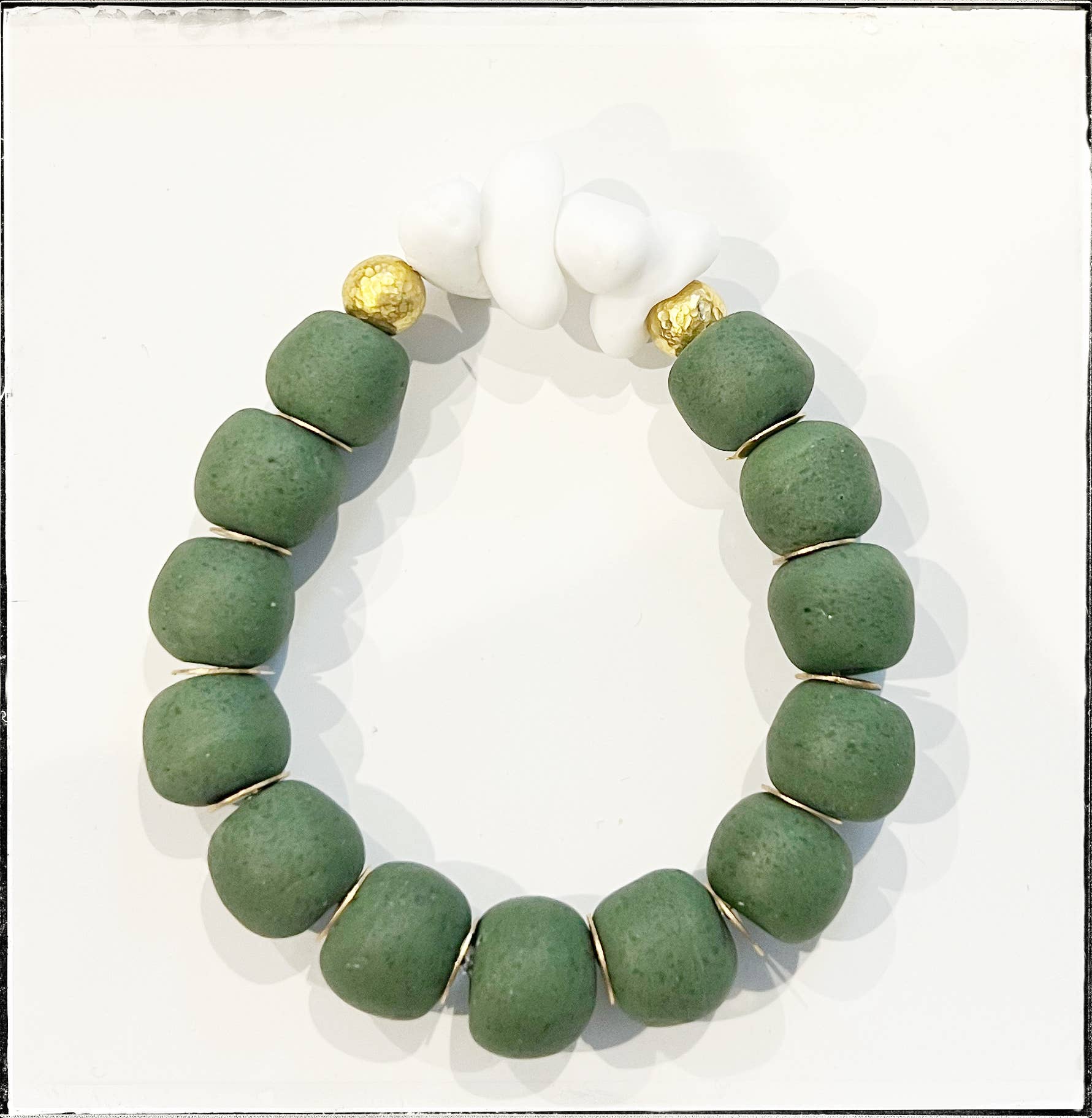 GentrybyJenna - Wholesale Beaded Bracelet - Recycled Canoe Glass Bead Stretch Stacking Bracelet Green