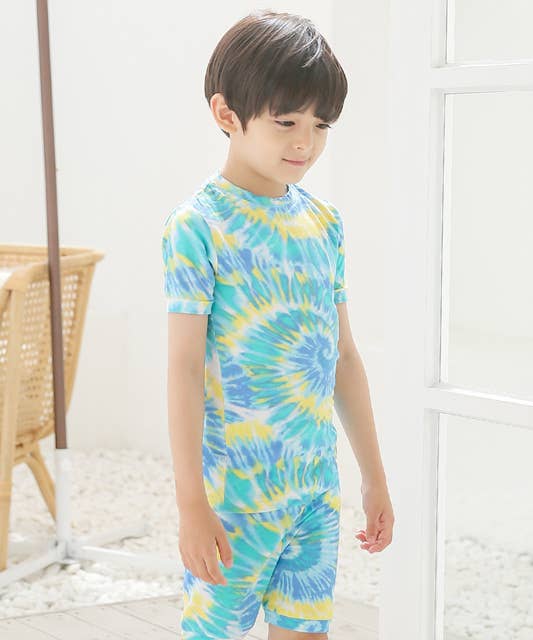 Jaune Bleu Pyjama à manches courtes en bambou teinté jaune et bleu en vente sur Faire3