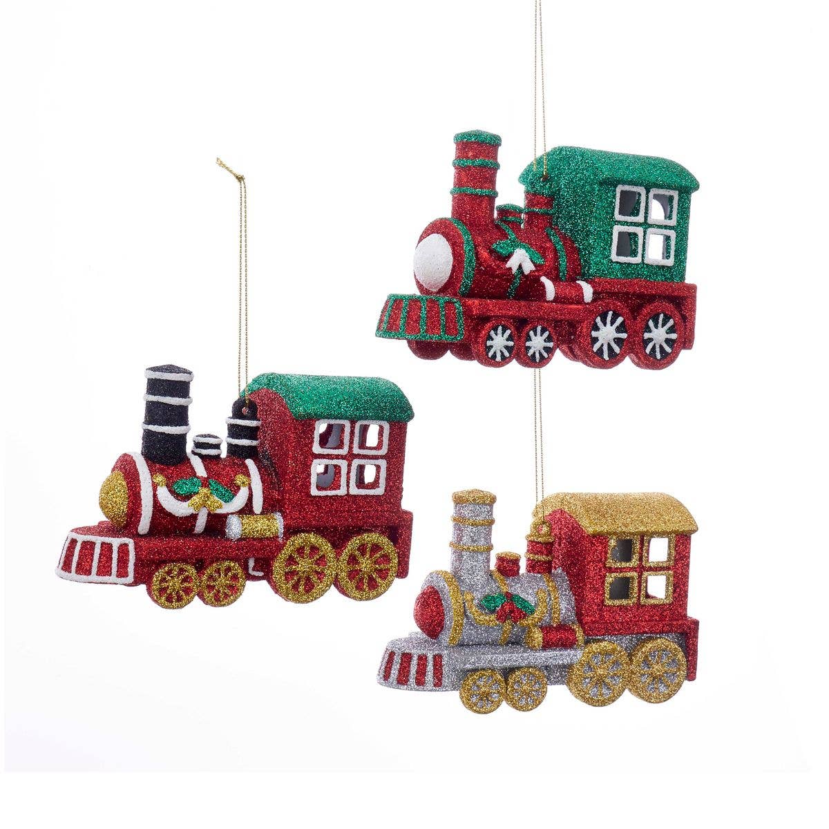 Kurt S. Adler, Inc. - Wholesale Ornament Set - 4.7"BLOW MOLD GLITTER TRAIN ORNAMENT 3/A0