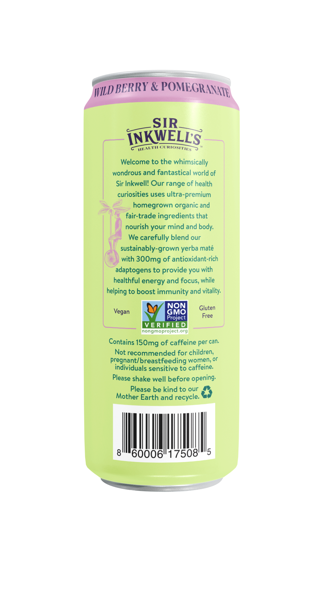 Sir Inkwell's Health Curiosities - Wholesale Health/Detox Tea - Adaptogen Infused Wild Berry & Pomegranate Yerba Mate (12 Ca2