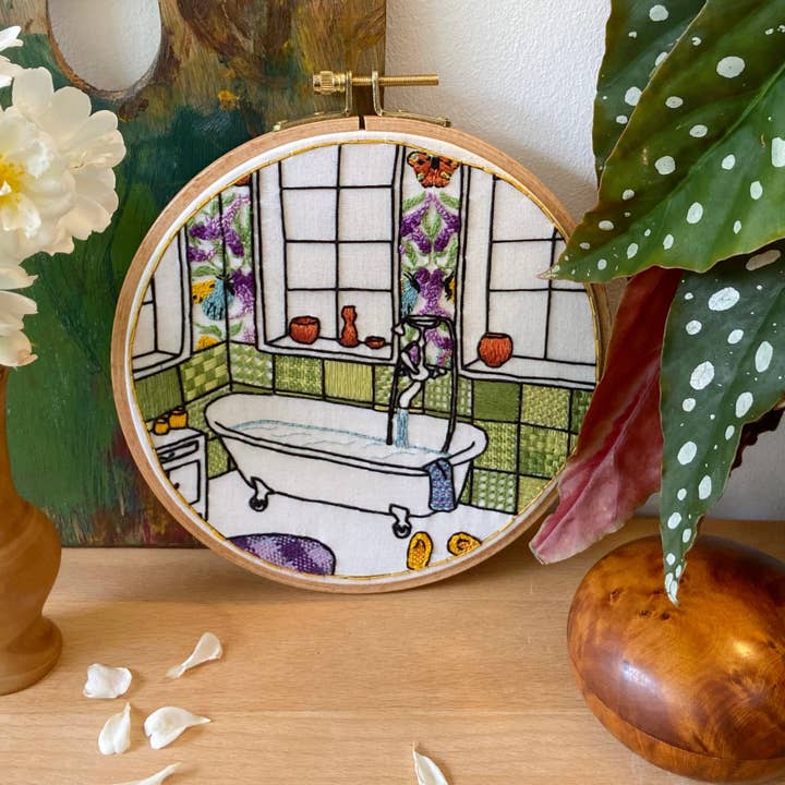 Cream Tea and Lace - Wholesale Embroidery/Cross Stitch Supplies - embroidery kit bathroom, interior design modern hoop art1