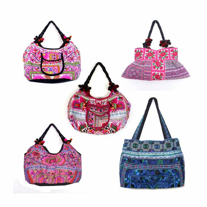 BUNDT: 5-delt blomsterunikke Hmong-totes - Thailand for engroshandel hos Lumily