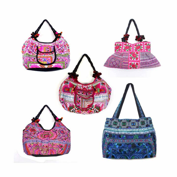 Lumily - Wholesale Tote Bag - Women's - BUNDLE: 5 Piece Floral Unique Hmong Totes - Thailand
