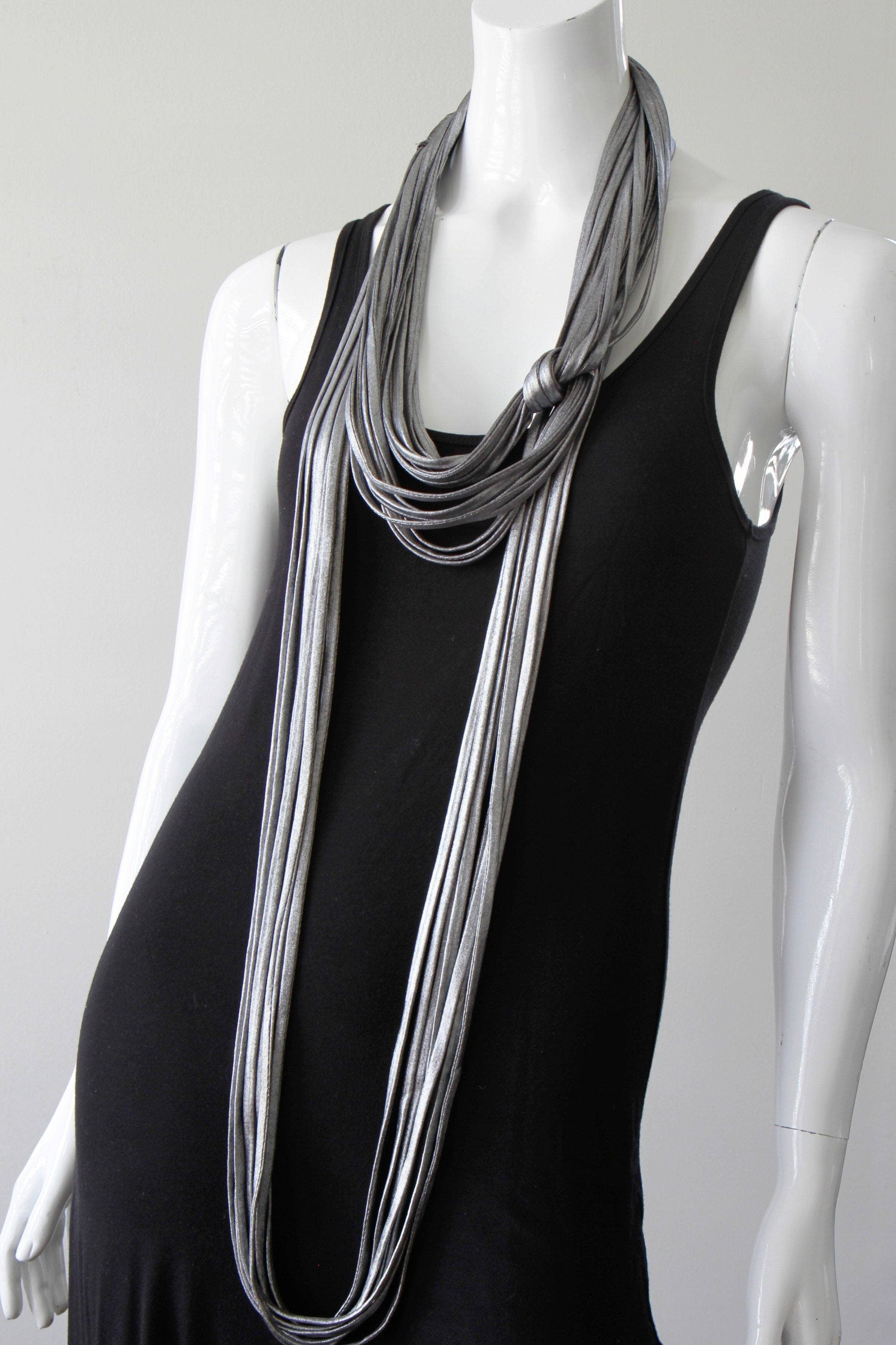 Necknots - Wholesale Scarf - Women's - Infinity Scarf Necklace in Dark Silver Vegan Leather-Rhodium6