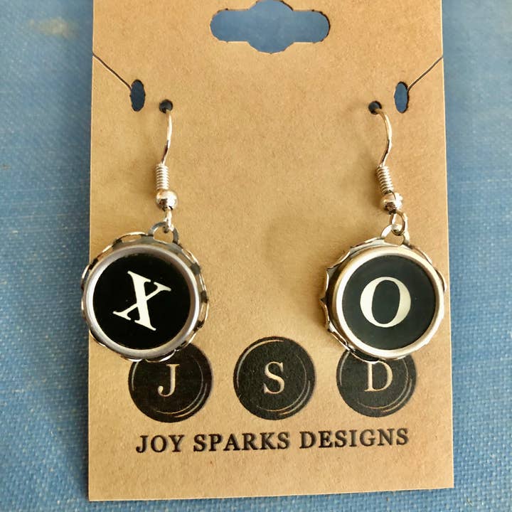 XO Typewriter Key Earrings for wholesale by Joy Sparks Designs