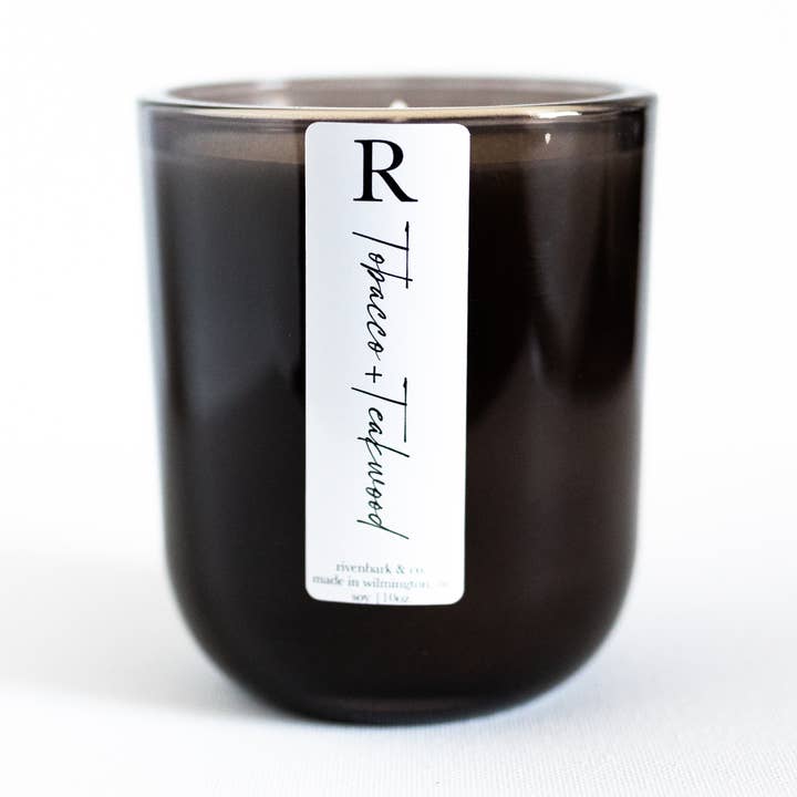 Tobacco + Teakwood - 10oz Premium Soy Candle, 60hr Burn Time for wholesale by Rivenbark & Company