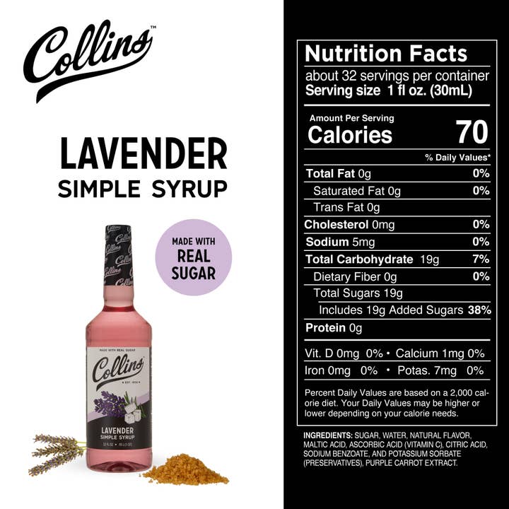 Collins - Wholesale Cocktail Mix/Syrup - Real Sugar Lavender Cocktail Simple Syrup 32 oz3