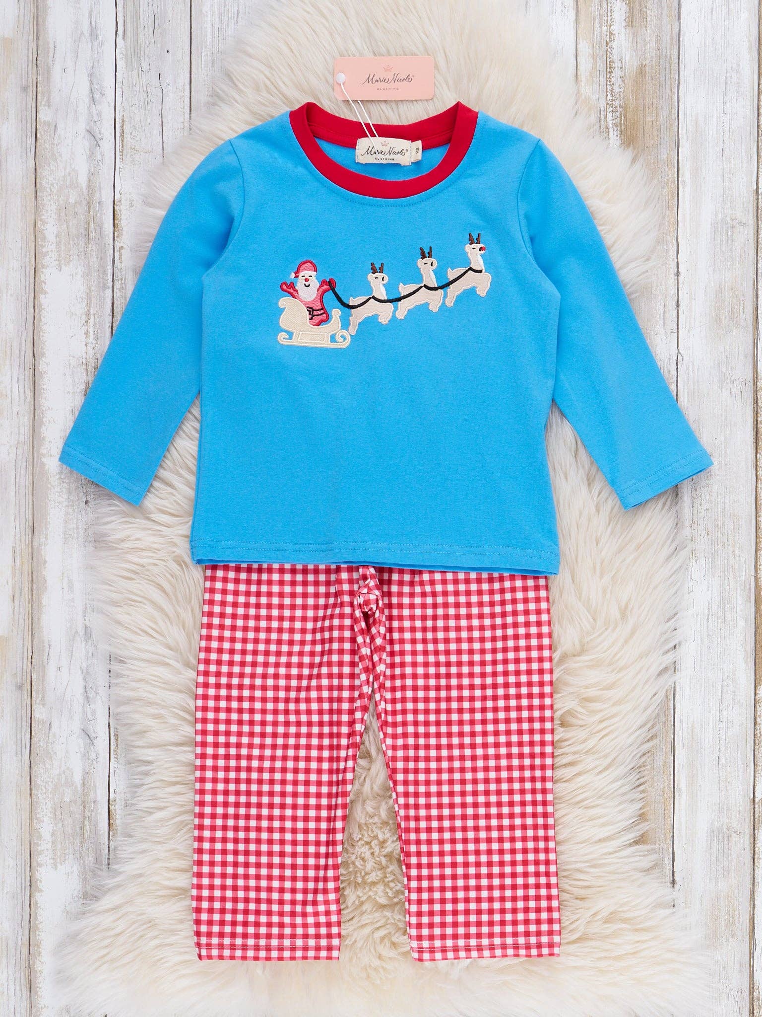 Marie Nicole Clothing - Wholesale Top & Pant Set - Kids - Reindeer Night Christmas Embroidered Outfit0
