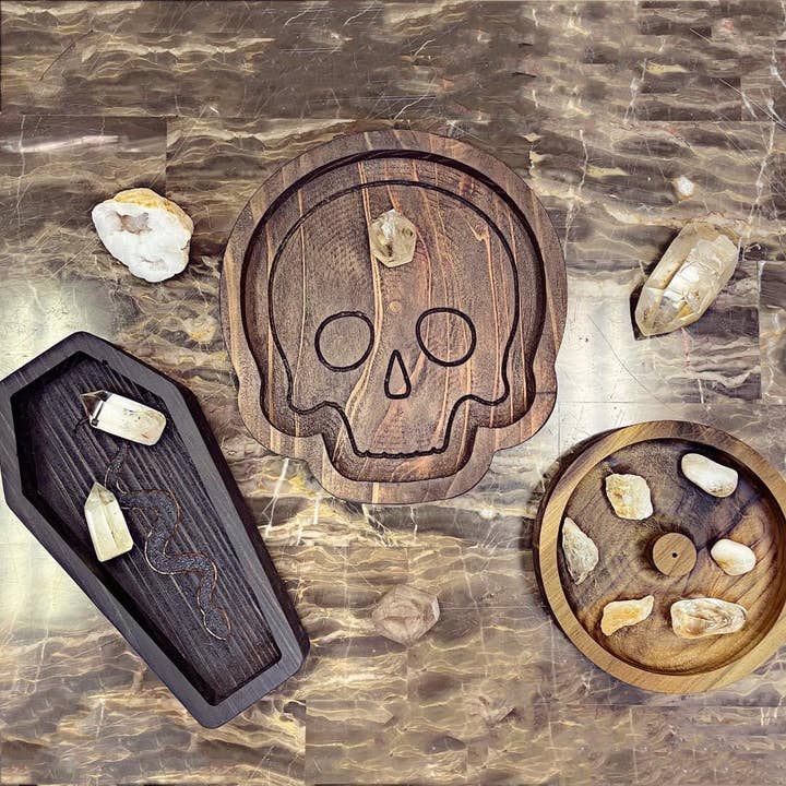Third Eye Creation Company - Wholesale Decorative Tray - Hardwood Spooky Skull Tray, Wooden Skull Dish, Halloween