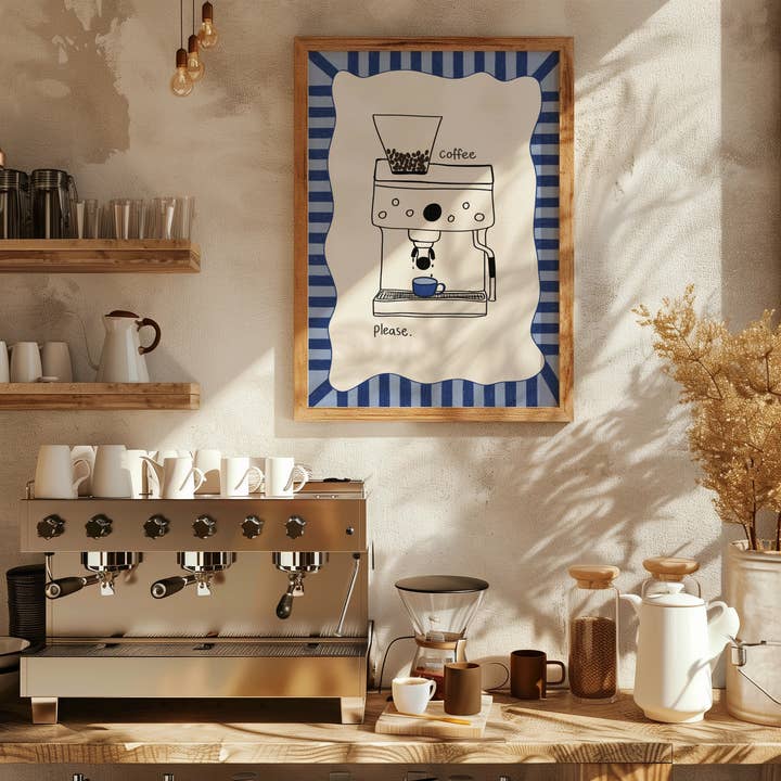Tecari Designs - Vendita all'ingrosso Stampa artistica - Caffè per favore - Macchina da caffè | Barista domestico1