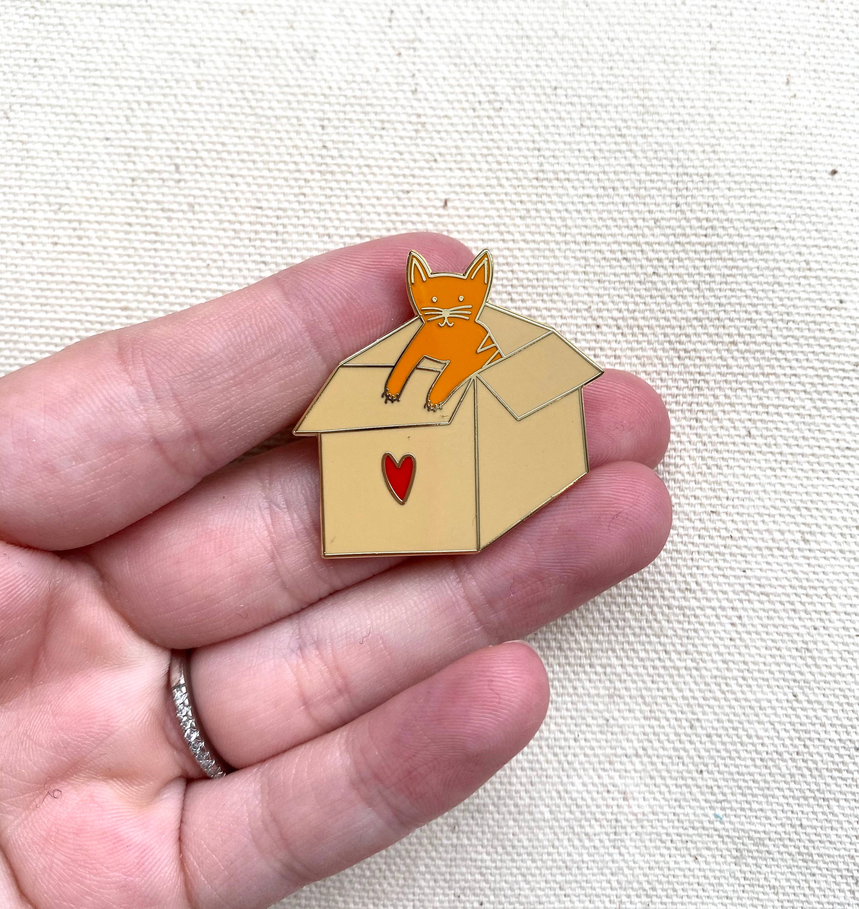 Little May Papery - Wholesale Love Card - Cat in a Box Enamel Pin Greeting Card1
