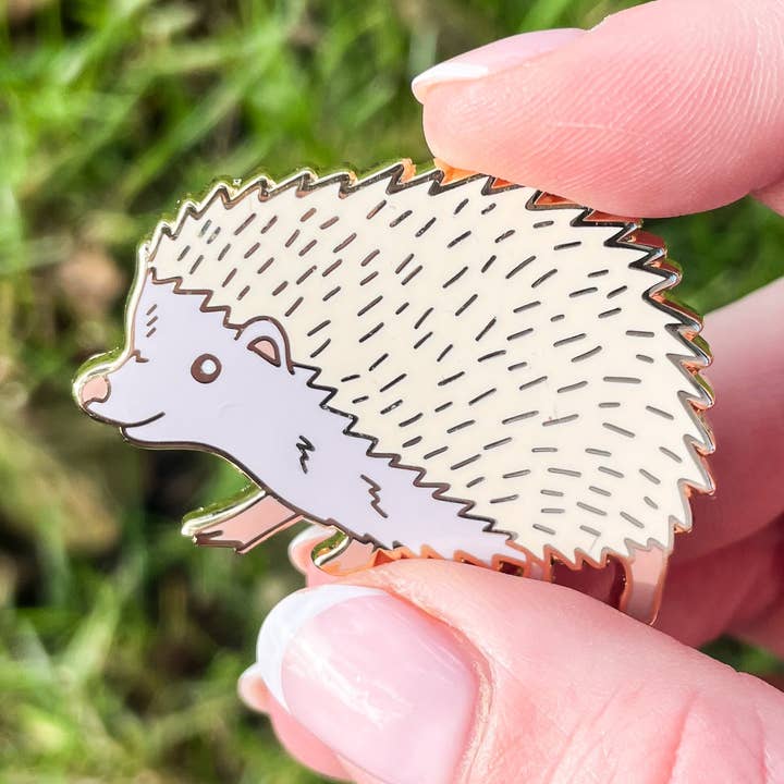 Albino Hedgehog Gold Enamel Pin for wholesale by Pintada Designs