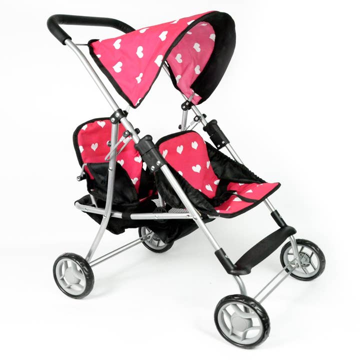 The New York Doll Collection - Wholesale Doll Stroller - Kids - First Doll twin Stroller Heart design with basket and hood