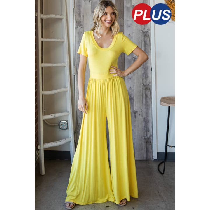 Solid Rayon Short Sleeve Wide Leg Jumpsuit for wholesale by Clothing of America