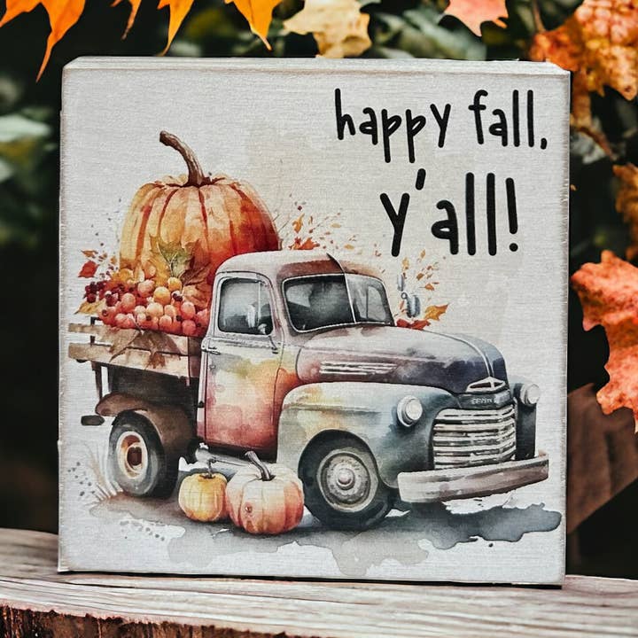 Happy Fall Y’all - Wood Fall Decor Block Sign for wholesale by Inkwood Crafters