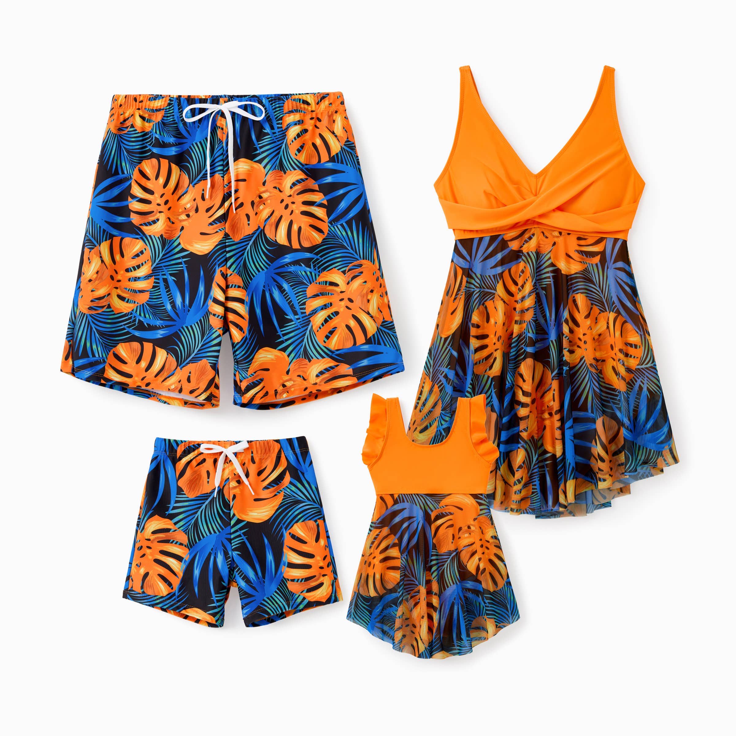 Orange Family Matching Floral Swim Trunks & One-Piece Swimsuit for wholesale on Faire0
