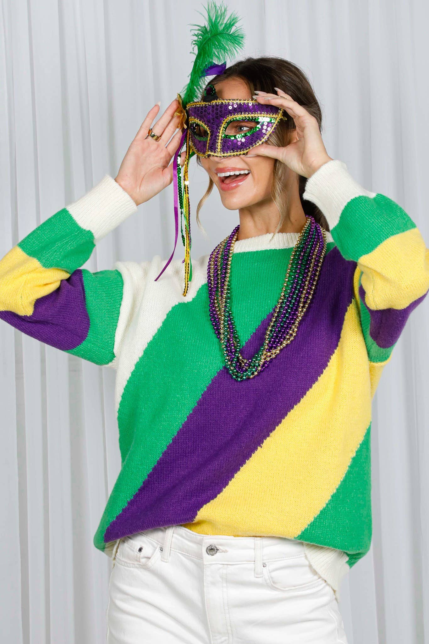 Multi Camisola de malha Mardi Gras Color Block VT60708A para venda a revendedores na Faire14