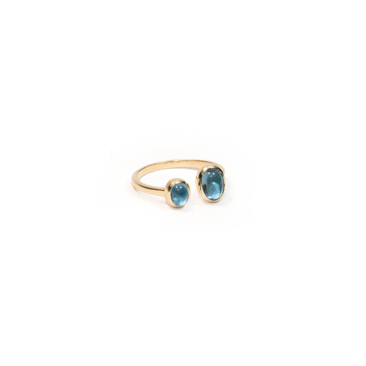 Gamme blanche - Wholesale Multi-Stone Ring - DUO MINUIT - Bague en argent plaqué or 14 carats & Topaze bleue