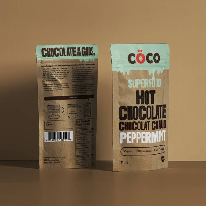 COCO Peppermint Vegan Superfood Hot Chocolate (115g) for wholesale by Domo Tea