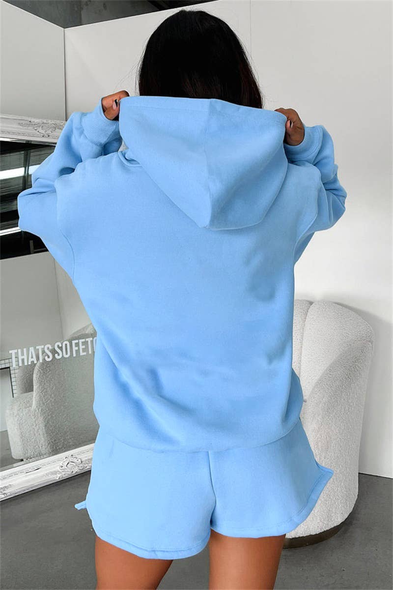 HIDDENBRAND - Wholesale Lounge Set - Women's - basic pocket hoodie &  drawstring short set outfits13