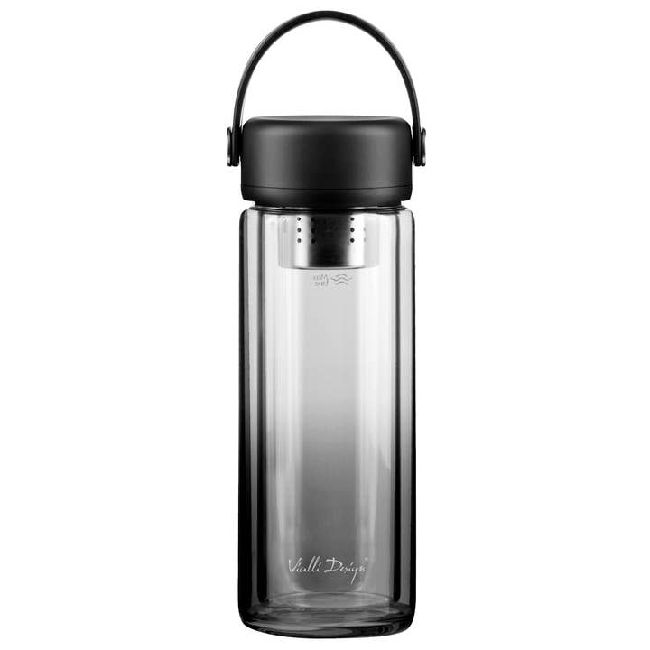 Glasflasche mit doppelwandiger Wand und Teesieb 350ml FUORI schwarz für den Großhandel von Kulig Sp. z o.o.