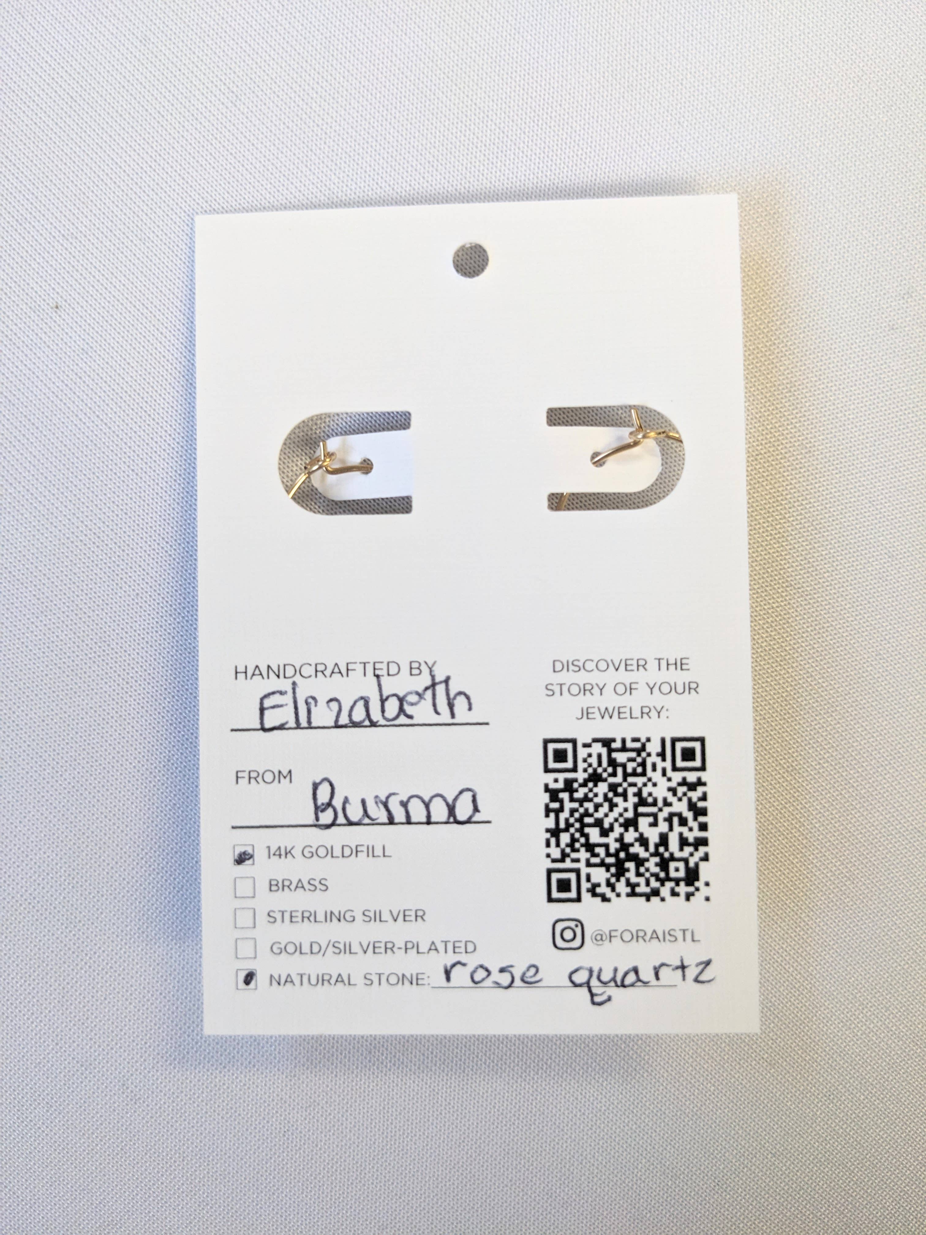 Forai - Wholesale Dangle Earrings - Rose Quartz Charm Mini Hoop Earrings in 14k Gold Filled6