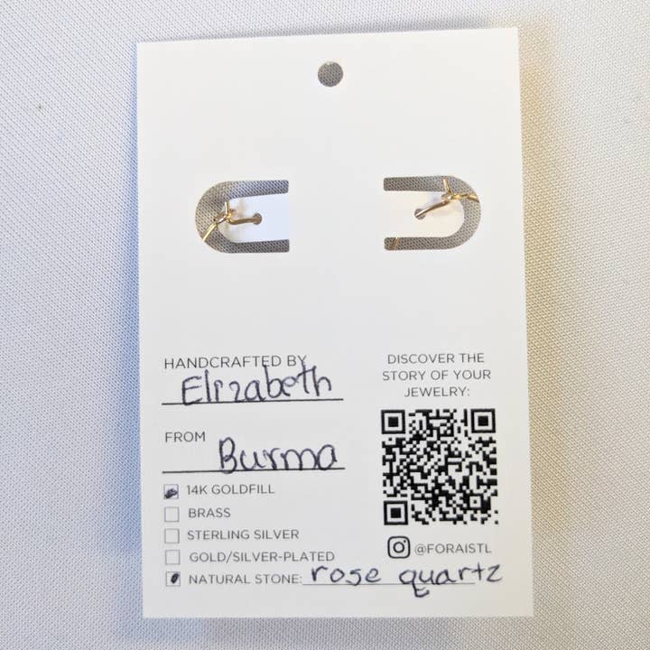 Forai - Wholesale Dangle Earrings - Rose Quartz Charm Mini Hoop Earrings in 14k Gold Filled6