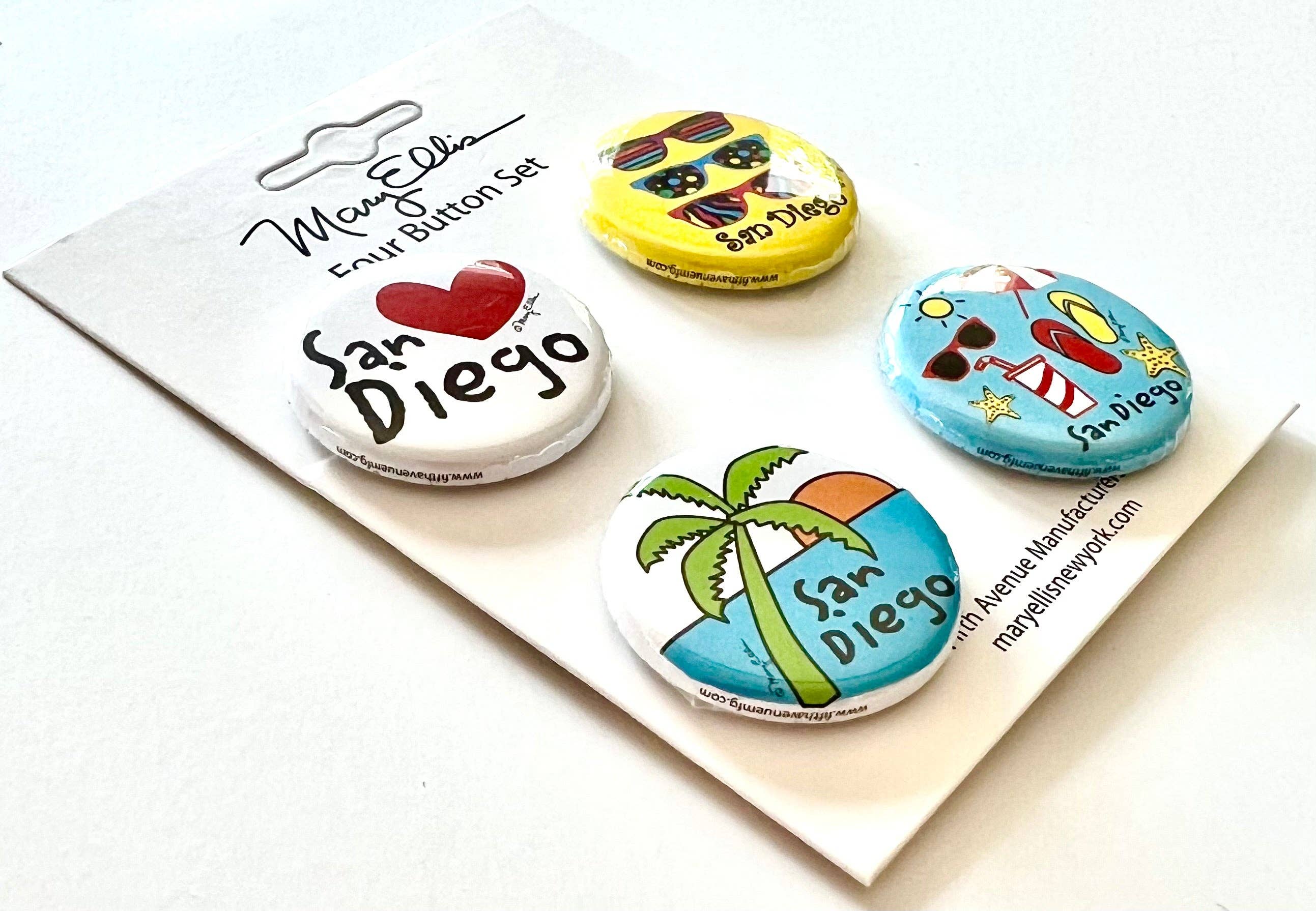Mary Ellis - Wholesale Lapel Pin/Button - San Diego Mini Button Set | San Diego Souvenir Gift 1