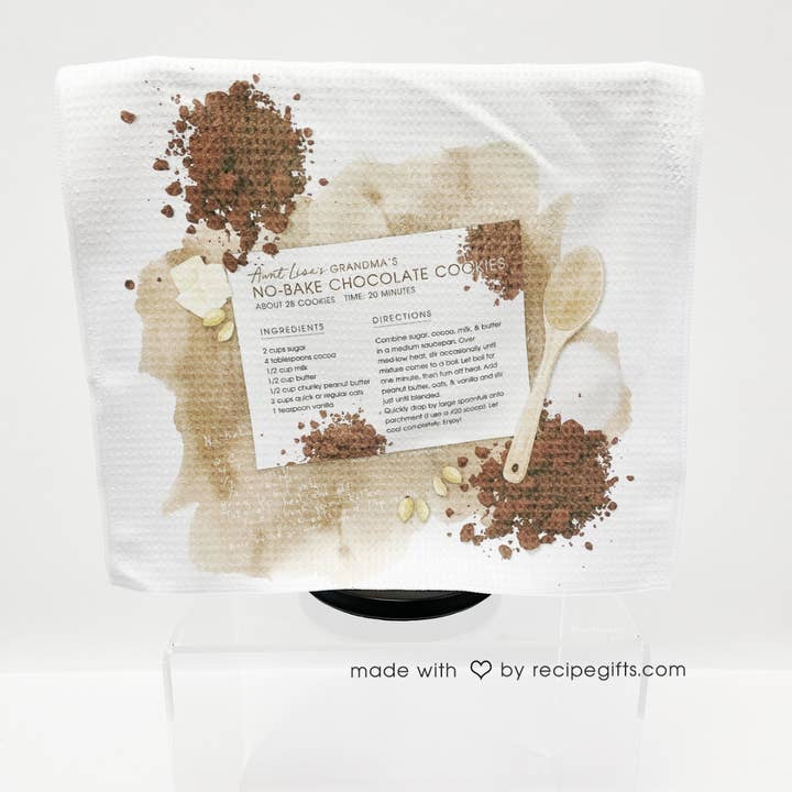 Aunt Lisa's No-Bake Chocolate Cookies Recipe Towel for wholesale by Aunt Lisa's Recipe Gifts