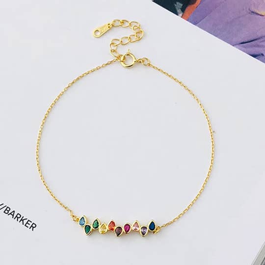 Perimade & Co. LLC - Wholesale Bedelarmbandje - Regenboogkleurige druppelvormige edelsteen armband in 925 sterling zilver0