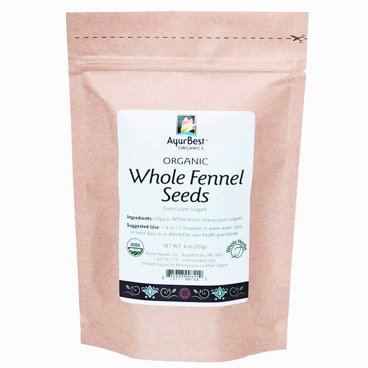 Komal Herbals, Inc - Wholesale Herbs - Wholesale Spices & Herbs - Fennel Seed Whole, Organic 8oz(227g) Bag