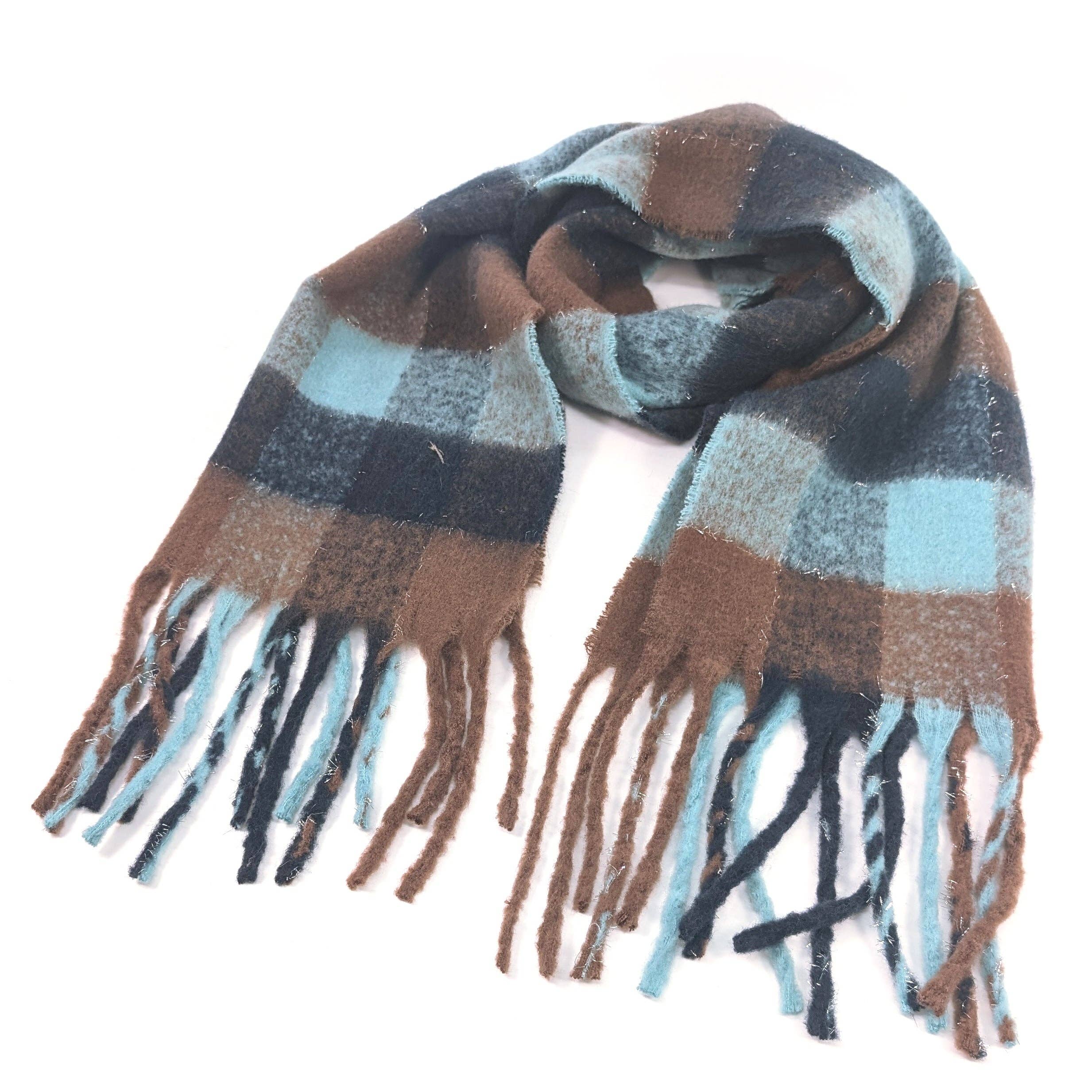 Black Ginger – Cachecol - Mulher por atacado – Agung - Cachecol de Caixas Super Grossas (45x180cm) - Chocolate/Azul3