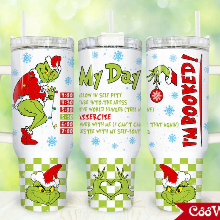 JAC Wholesale - Wholesale Insulated Mug/Tumbler - Grinch My Day 40oz Tumbler with Handle0