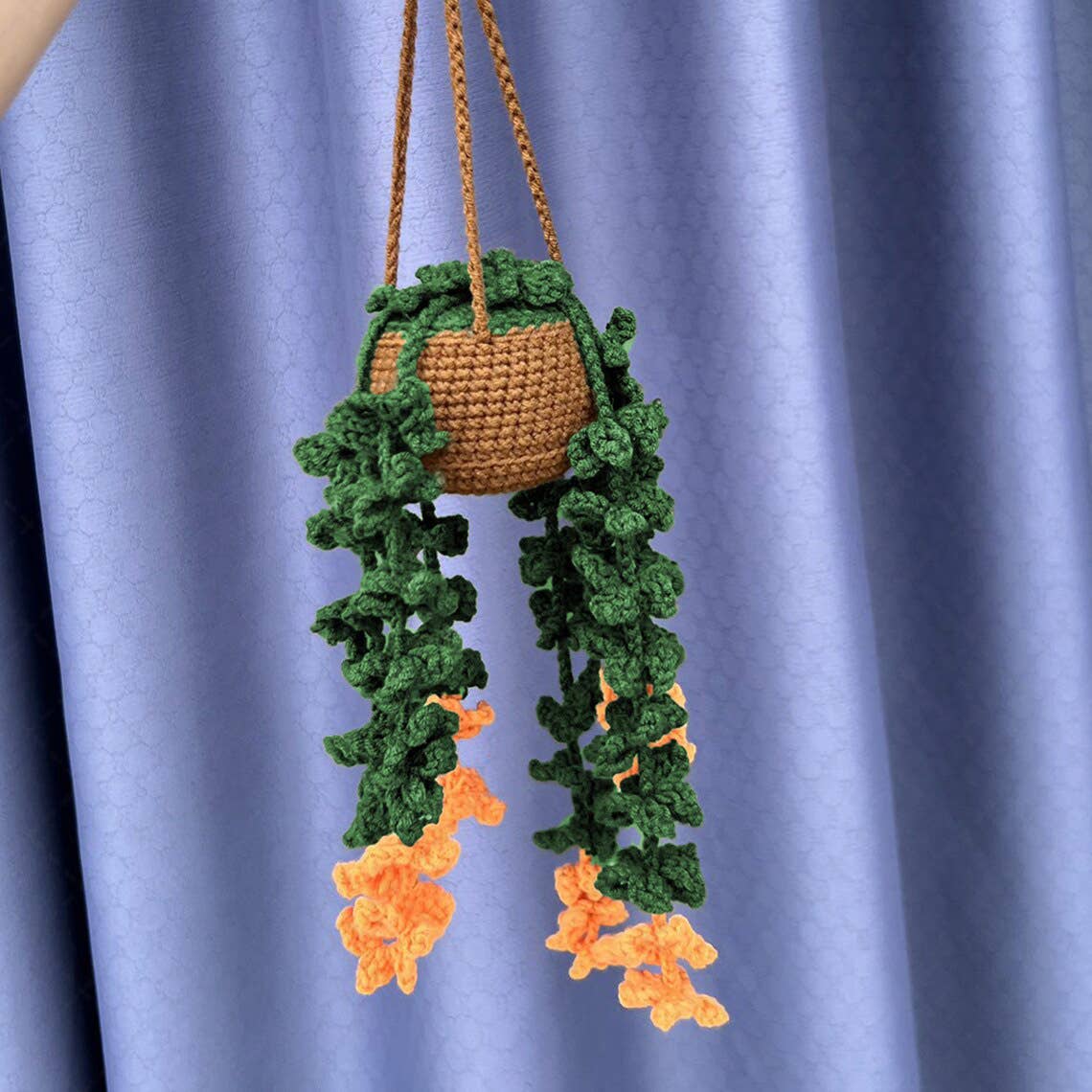 TOMOPOD LLC - Vente Breloque décorative pour voiture – unisexe - Pot de fleurs en forme de fougère en crochet, à suspendre à la main pour voiture7