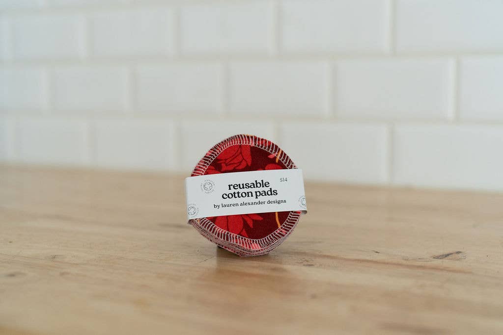 Lauren Alexander Designs – Engroshandel Vatrondel/serviet – Genanvendelige bomuldspuder - Rød Magnolia