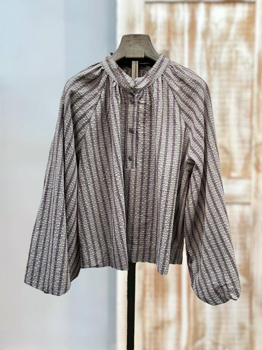 SWEET MAGIC MODA Y COMPLEMENTOS - Wholesale Blouse - Women's - PUFF SLEEVE STRIPED COTTON BLOUSE3