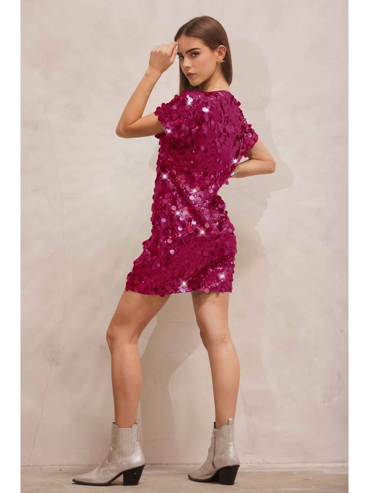 Endless Blu - Wholesale Dress – Women's - SD3850 Sequins Crew Neck Short sleeve Dress6