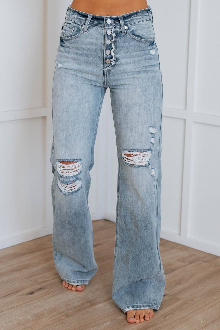 Ready Stock-Mid Waisted Stretch Flare Jeans Women Denim Pants Wide Leg  Butt-lifted Casual Korean Style Skinny Bell Bottom Pocket Trousers