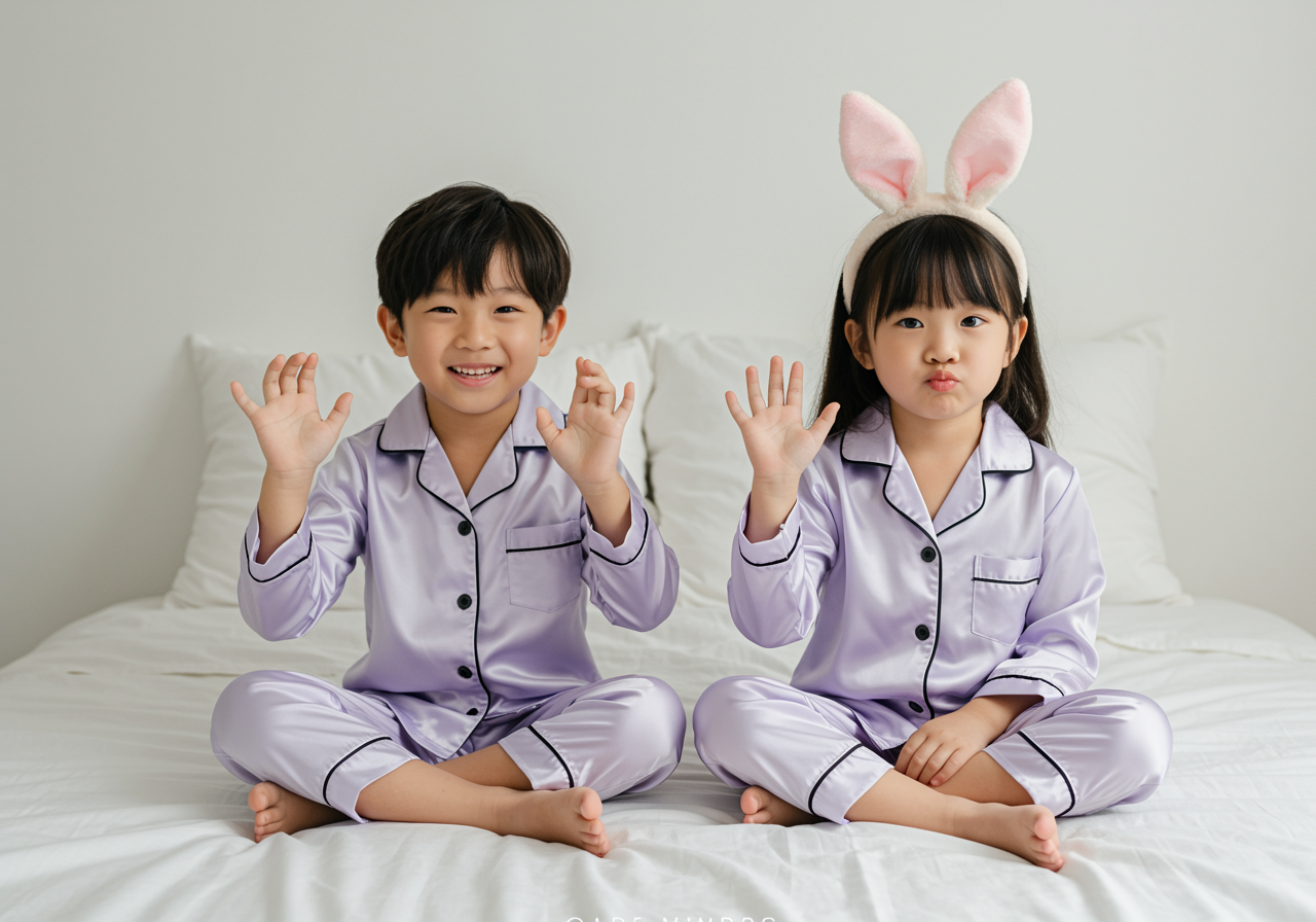 The Blissful - Wholesale Sleepwear Set - Kids - Kid’s Sleepwear Pajama Set / Family Look Personalized Women Men Kids Pajamas Set, Pyjamas, custom pjs, satin shirt, party pyjamas2