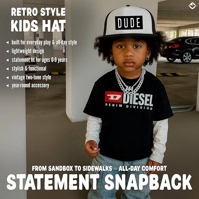 Funky Junque - Vente Casquette de camionneur – unisexe - Casquette de camionneur à bord plat - Dude - Noir/blanc4