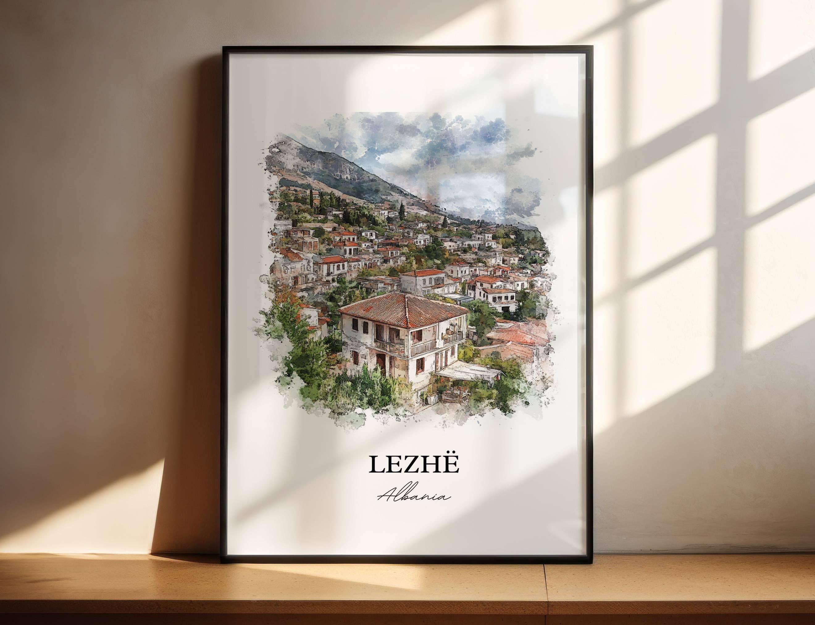 Premium Travel Art - Wholesale Art Print - Lezhë Albania Wall Art, Lezhë Municipality Print, Albania Watercolor Art, Albania Gift, Travel Print, Travel Poster, Housewarming Gift