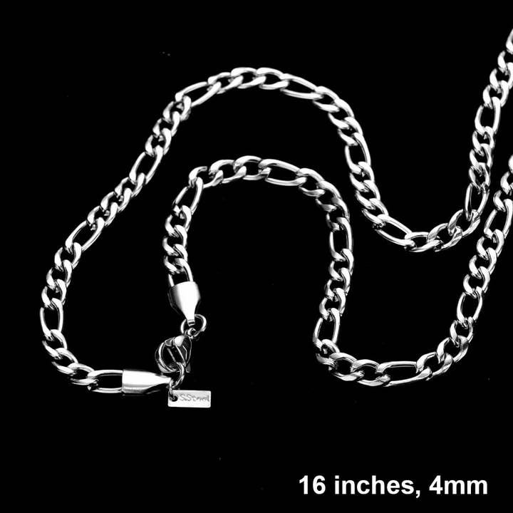 Sensibling Corp. - Wholesale Link & Chain Necklace - 16 INCH, 4mm Stainless Steel Figaro Chain Necklace