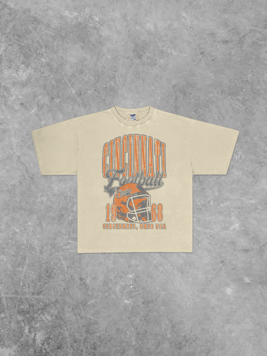 The Clandestine Underground – wholesale T-shirts med screentryck – Unisex – 90-talets Cincinnati Fotboll Boxig Överdimensionerad T-shirt0