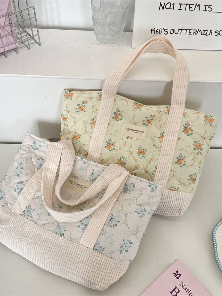 Floral Canvas Tote Bag for wholesale by Tickled Teal