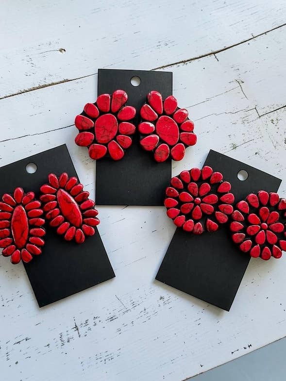 Rode imitatiesteen western-oorbellen, lichte klei-studs voor wholesale door Shop B.A Wear